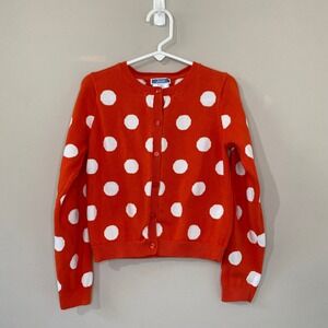 Jacadi Paris Girls Orange Polka Dot Cotton Knit Cardigan Sweater Size 8A 128cm